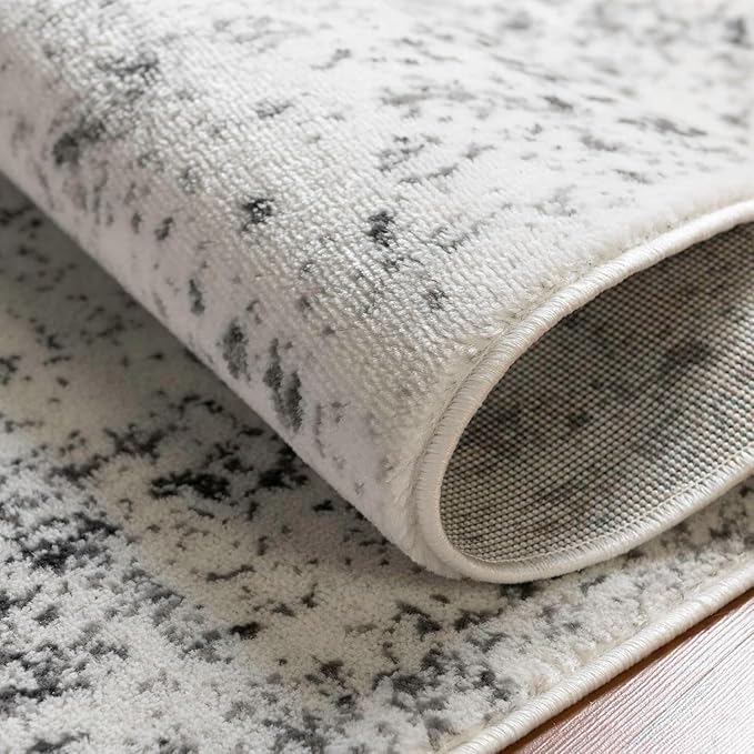 Simple Black and White Geometric Texture Bordered Area Rug 6x8 for Living Room Bedroom Dining Room Soft Washable Anti Slip Floor Mats Doormat Modern Minimalist Large Carpet Cozy Indoor Oval Rugs