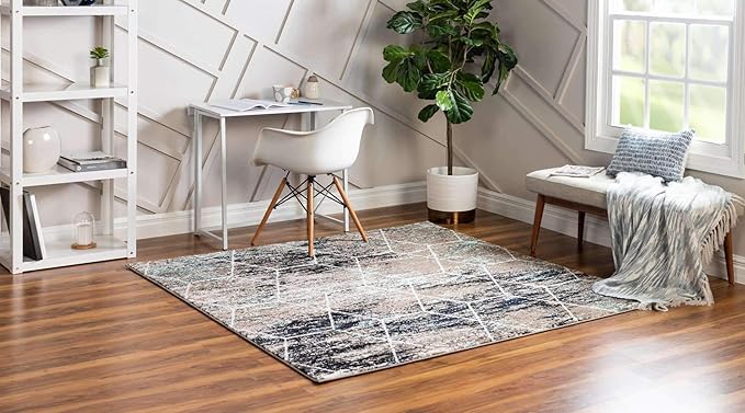 Unique Loom Trellis Frieze Collection Area Rug - Geometric (7' 10" Square, Blue Multi/ Ivory)