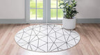 Rugs.com Lattice Trellis Collection Rug – 8 Ft Round White Low-Pile Rug Perfect for Kitchens, Dining Rooms