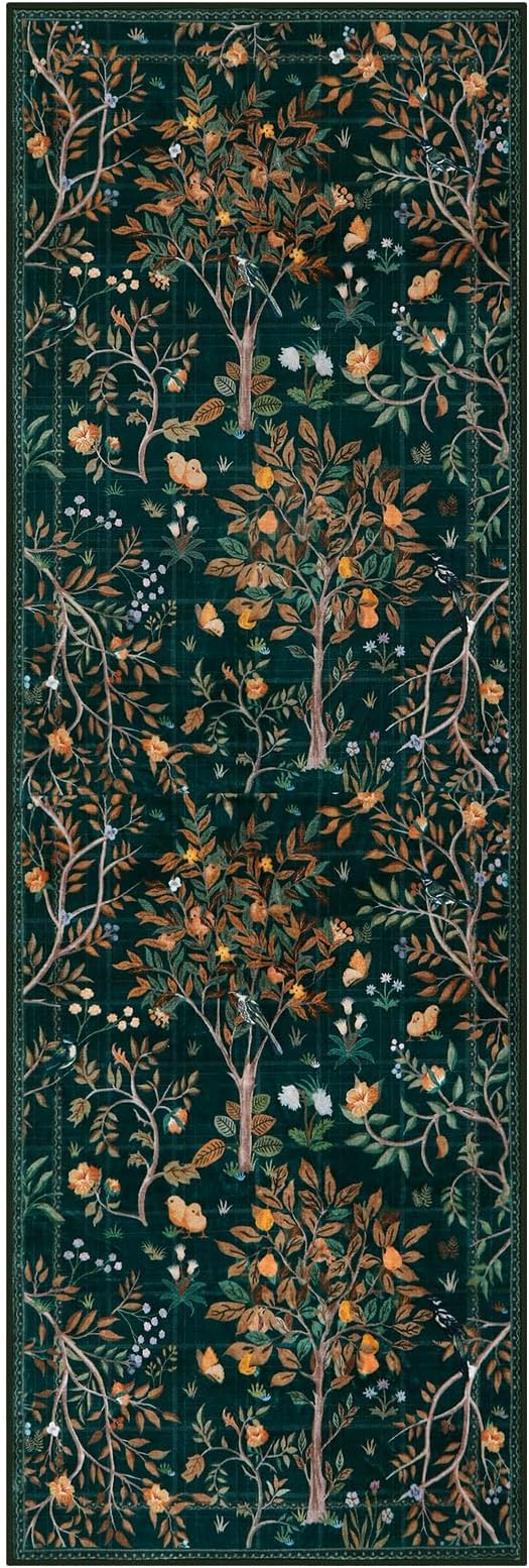 Morebes Boho Floral 2x6 Kitchen Runner Rug, Washable Rug Runners for Hallways Non Slip, Soft Botanical Flower Indoor Floor Carpet Runners for Bathroom Entryway Laundry Room, Dark Green