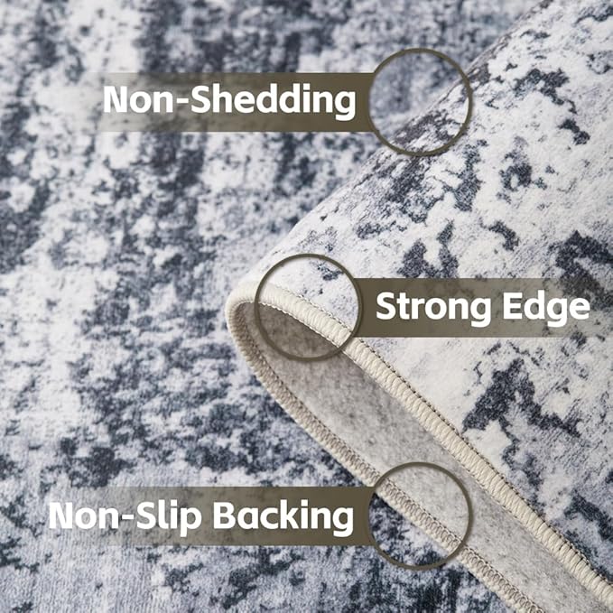Area Rug 6x9 Washable Rug Grey for Living Room, Dining Room, Bedroom, Large Carpets, Non Slip & Non-Shedding Low Pile Vintage Print Rug for Home Office Decor