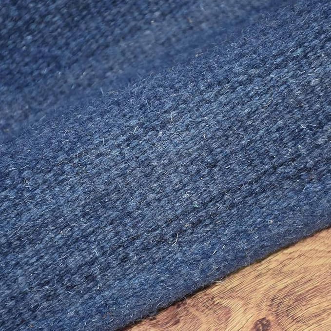 Rugsotic Carpets Hand Woven Flat Weave Kilim Wool ECO-Friendly Area Rugs - 5'x8', Rectangle Shape, Blue Color, Solid Plain Design, Low Pile Handmade Area Rugs for Living Room, Bed Room (D00111)