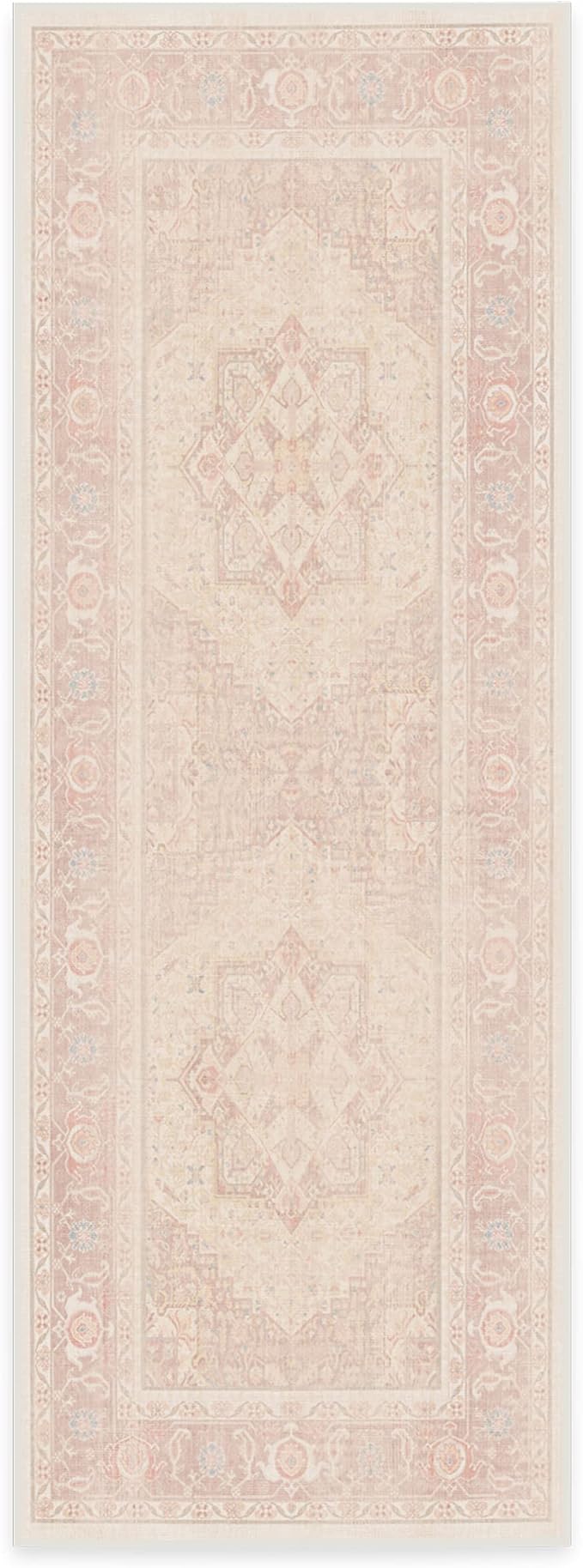 RUGGABLE Washable Runner Rug – Kamran Soft Pink 2.5x7, Stain-Resistant, Non-Slip Hallway Runner – Machine Washable Rug for Hallway, Entryway, Living Room & Kitchen–with Standard Pad