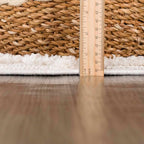 Hauteloom Rosales Farmhouse Living Room Bedroom Modern Moroccan Medallion Area Rug - Soft Shaggy High Low Carpet - High Pile - Bohemian, Boho - White, Beige, Cream - 6'7" x 9'
