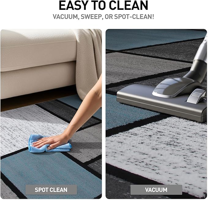 Rugshop Modern Geometric Boxes Blue Area Rug, Non-Shedding Square Carpet for Bedroom, Dining Room, or Home Office, 6'6" x 6'6"