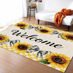 Summer Sunflowers Rectangular Welcome Area Rugs for Living Room Bedroom 2.8 x 5 ft Bow Tie Plaids Non-Shedding Soft Low Pile Rug Rustic Linen Non Slip Washable Rug for Nursery Entryway Playroom