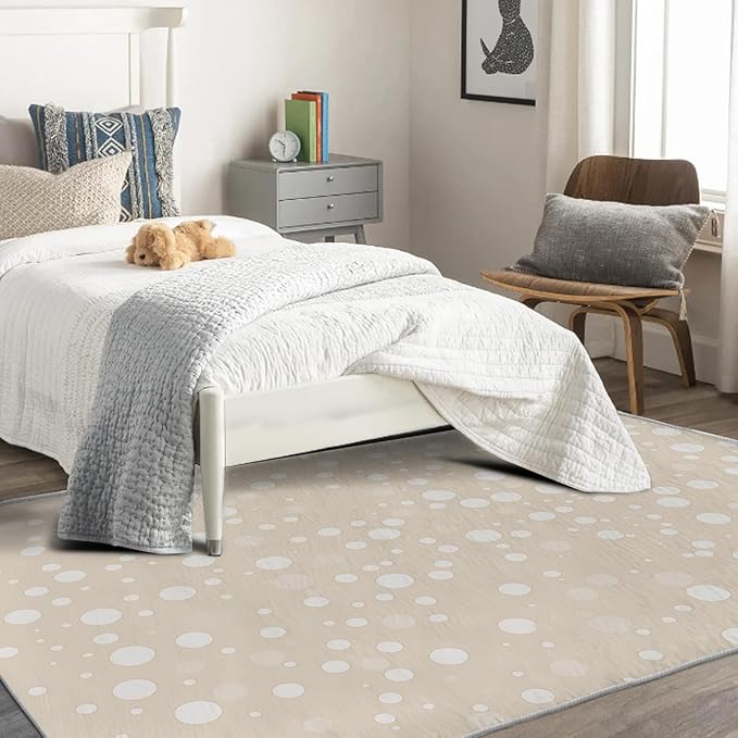 Beige Rug, 6x8 Rug, Bubble Print Rugs for Living Room Bedroom Dining, Minimalist Large Area Rug, Washable Rug Non Slip Soft Indoor Carpet, Kids and Pets Friendly, Beige Home & Room Decor