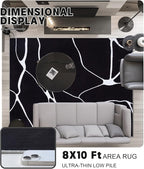 YIHOUSE Modern Washable Area Rug for Living Room Bedroom - Large Abstract Black and White Rug Non-Slip Ultra-Thin Home Decor (Dark Warping, 8'x10'ft)