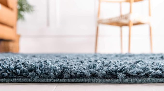 Unique Loom Davos Shag Collection Area Rug - Solid (2' 7" x 13' 1" Runner, Marine Blue)