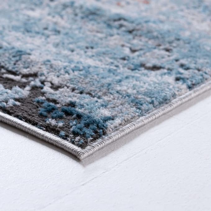 Rugs.com Leipzig Collection Area Rug – 4' x 6' Blue Low-Pile Rug Perfect for Entryways, Kitchens, Breakfast Nooks, Accent Pieces…
