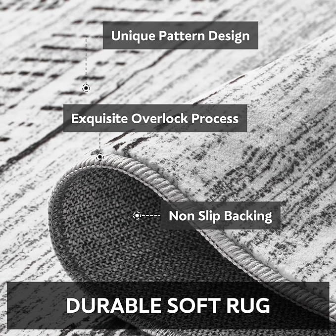 9x12 Area Rugs for Living Room Machine Washable Rug Distressed Indoor Carpet Neutral Moroccan Boho Rug Ultra Soft Area Rug for Bedroom Dining Room Playroom Office, Black
