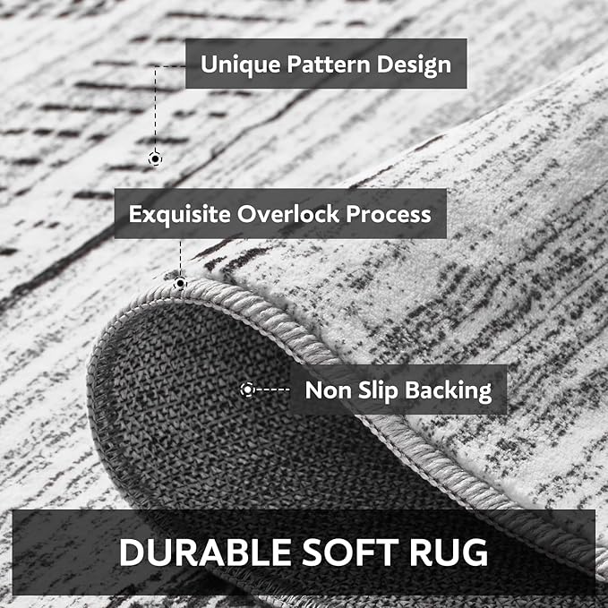6x9 Area Rugs for Living Room Machine Washable Rug Distressed Indoor Carpet Neutral Moroccan Boho Rug Ultra Soft Area Rug for Bedroom Dining Room Playroom Office, Black