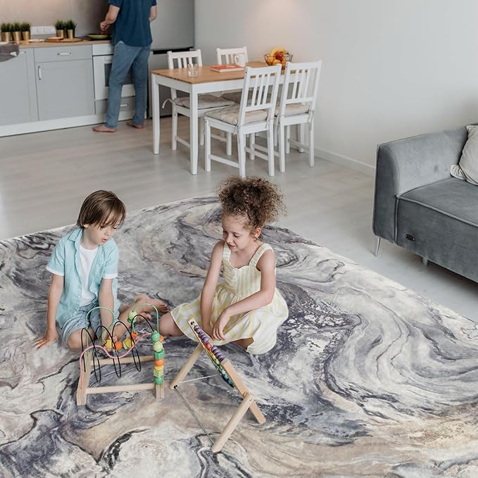 8x10 Area Rugs for Living Room, Modern Abstract Rug for Bedroom, Contemporary Machine Washable Rug, Large Stain Resistant Carpet for Dining Room Playroom Home Office, Pet & Kids Friendly