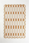 Hand-Tufted Wool Rug with Scalloped Edges, Light Blue Plaid Pattern, Cozy Soft Area Rug for Living Room, Bedroom, and Nursery, Handmade Modern Accent Rug (Neutral, 6X8 FEET)