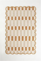 Hand-Tufted Wool Rug with Scalloped Edges, Light Blue Plaid Pattern, Cozy Soft Area Rug for Living Room, Bedroom, and Nursery, Handmade Modern Accent Rug (Neutral, 12X15 FEET)