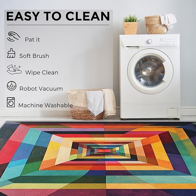 8x10 Colorful Geometry Rugs for Bedroom Decor, Washable Abstract Geometric Pattern Area Rug, Living Room Home Decoration, Non Slip Soft Thin, Abstract Art Decor Large Carpet PF-P 49