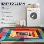 8x10 Colorful Geometry Rugs for Bedroom Decor, Washable Abstract Geometric Pattern Area Rug, Living Room Home Decoration, Non Slip Soft Thin, Abstract Art Decor Large Carpet PF-P 49