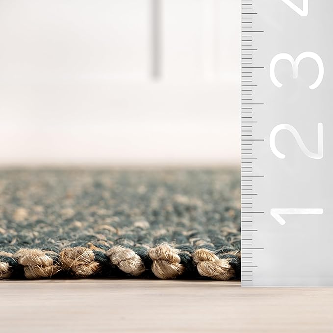 Nuloom Elfriede Handmade, Green/Natural, 5' x 8', Jute & Cotton, Textured and Earthy, High Traffic, Stain Resistant, Easy Clean, Durable Area Rug for Bedroom, Living Room, Dining, Entryway