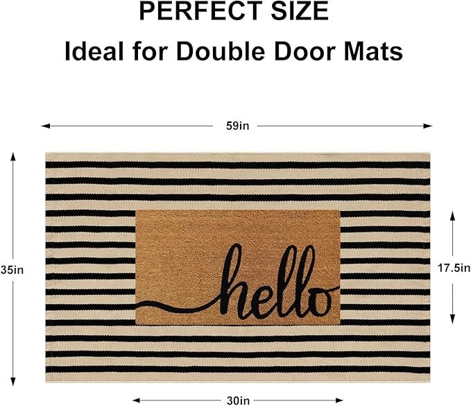 Outdoor Striped Rugs 3'x5', Black and Tan Cotton Hand Woven Front Door Mat,Washable Reversible Front Porch Rug, Foldable Layered Door Mats for Entryway/Home Entrance/Farmhouse