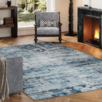 Area Rug 4x6 Washable Rug Blue for Living Room, Dining Room, Bedroom, Large Carpets, Non Slip & Non-Shedding Low Pile Vintage Print Rug for Home Office Decor