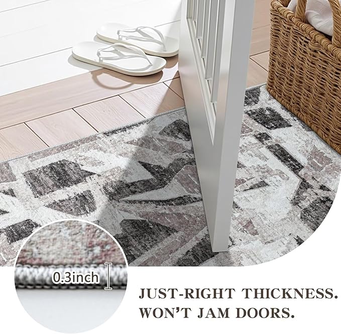 Modern Abstract Entry Rug Kitchen Bedroom Bathroom Door Mat Indoor Entrance 2X3 Front Porch Rugs Washable, Non-Slip Grey Thin Print Small Throw Carpet for Nursery Kids