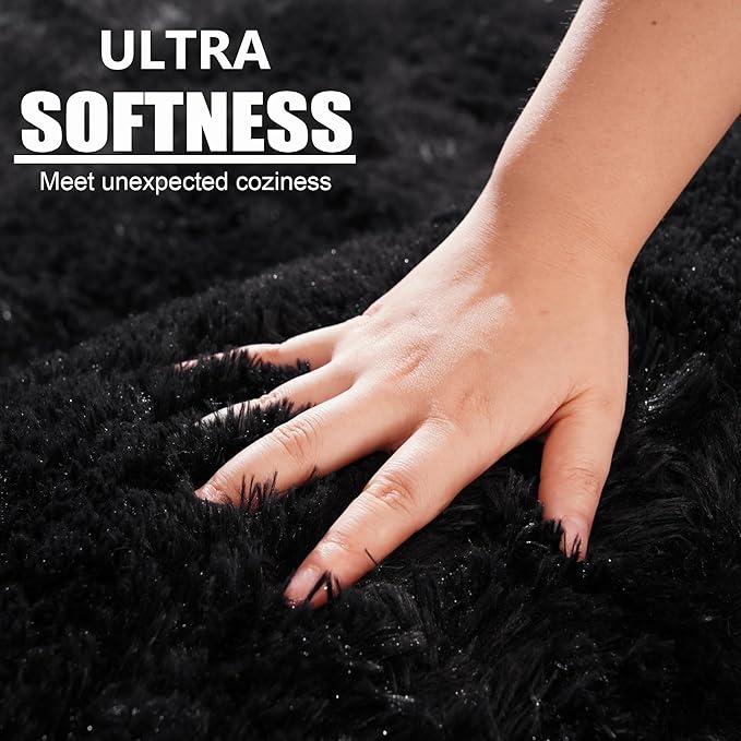 Beglad Fluffy Area Rugs 4x6 Feet, Modern Minimalist Style Shag Rugs, Non-Slip Indoor Carpet Soft Rugs for Bedroom, Living Room & Kids Room, Black