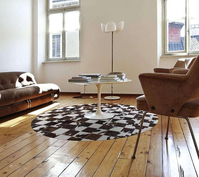 Sn Alef Home Black & White Round Rug | Checkered Floral Designer Carpet for Living Room | Handcrafted Circular Floor Mat for Home Decor & Meditation Space(3x3)