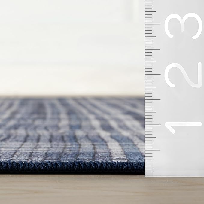 Dash & Albert Denim Plaid Blue Machine Washable Rug, 5 X 8 Feet, Blue/White Plaid Pattern