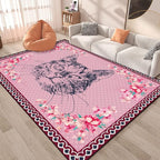 Cartoon Animal Pattern Area Rug Cute Cat Luxury Floral Decor for Carpet Farmhouse Bedroom Living Room Rugs Bathroom Kitchen Runner Mat Indoor Outdoor Non Slip Doormat 4.2' X 6.2'