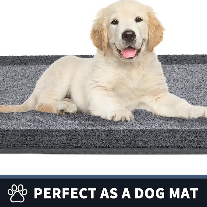 PURRUGS Dirt Trapping Door Mat 32" x 48", Non-Slip/Skid Machine Washable Entryway Rug, Shoes Scraper, Throw Rug, Super Absorbent Area Rug for Muddy Wet Shoes and Paws, Light Grey & Grey
