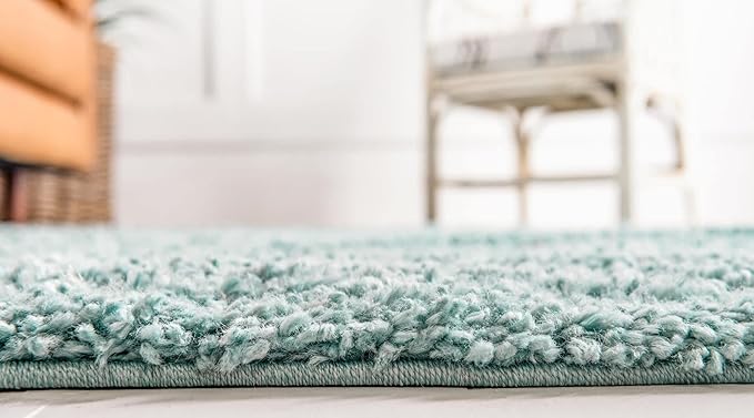 Unique Loom Davos Shag Collection Area Rug - Solid (6' 7" Round, Aqua)