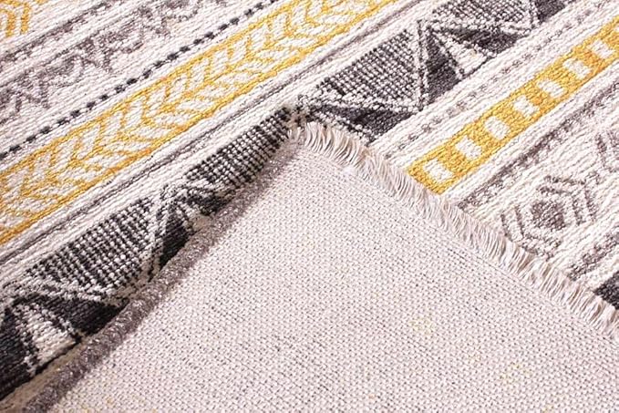 Alfa Rich 3x5 Yellow Gray White Washable Area Rugs for Living Room Bedroom Kitchen Cotton Runner Rug