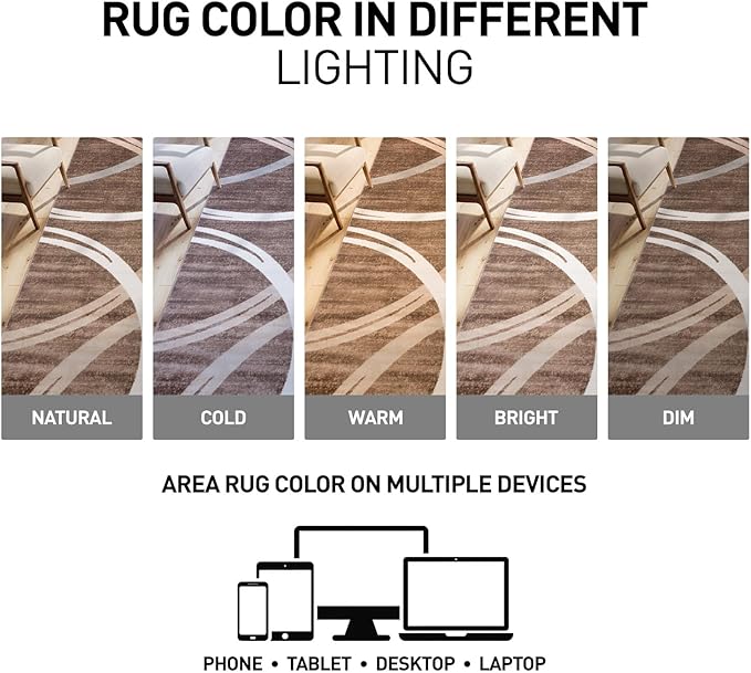 Rugshop Modern Wavy Circles Design Runner Rug, Non-Shedding Carpet for Hallway, Entryway, or Kitchen, Brown, 2'7" x 10'