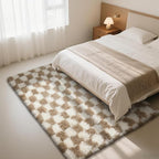 Checkered Rug for Bedroom, 5x8 Beige and White Area Rugs, Classic Checkered Carpets Shaggy Area Rug, Bedside Rugs for Living Room Bedroom Kids Room Home Decor