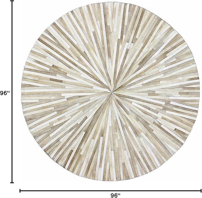 Faux Cowhide Round Area Rug | Non-Slip Leather Floor Carpet for Living Room, Bedroom, and Home Décor | Modern Stylish Accent Rug(Beige_8x8)