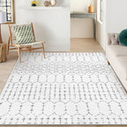 Lahome Moroccan Machine Washable Rugs - 6x9 Rug for Living Room Non-Slip Large Area Rug Lightweight Throw Non-Shed Dining Room Rug, Geometric Print White Soft Floor Carpet for Bedroom Classroom Office