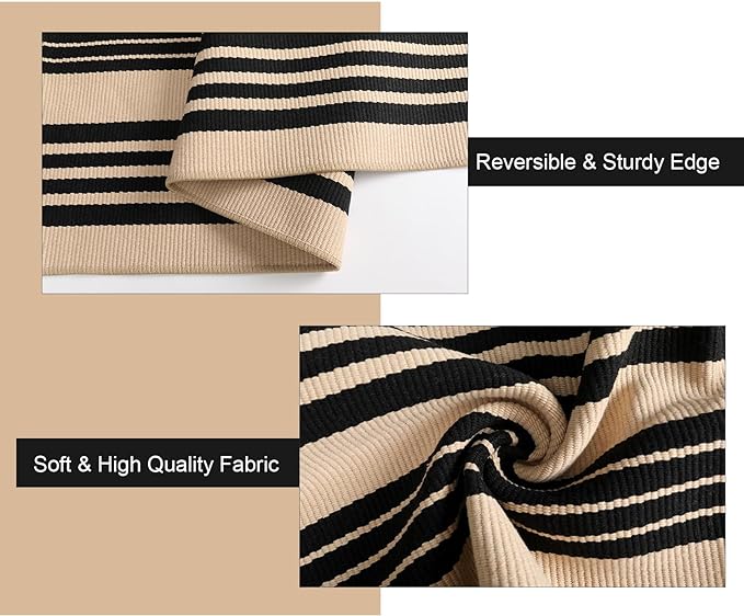 Black and Khaki Striped Outdoor Rug 4x6 ft, Washable Cotton Woven Patio Rug, Reversible Foldable Front Porch Decor Indoor Outdoor Rugs for Farmhouse/Living Room