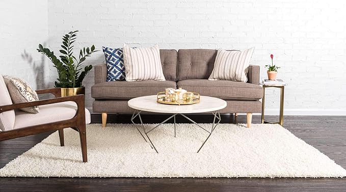 Unique Loom Solid Shag Collection Area Rug (7' 10" x 10' Rectangle, Pure Ivory)