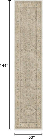 RUGGABLE Washable Vintage Runner Rug – Kamran Ivory Opal 2.5x12, Stain-Resistant, Non-Slip Hallway Runner – Machine Washable Rug for Hallway, Entryway, Living Room & Kitchen–with Standard Pad