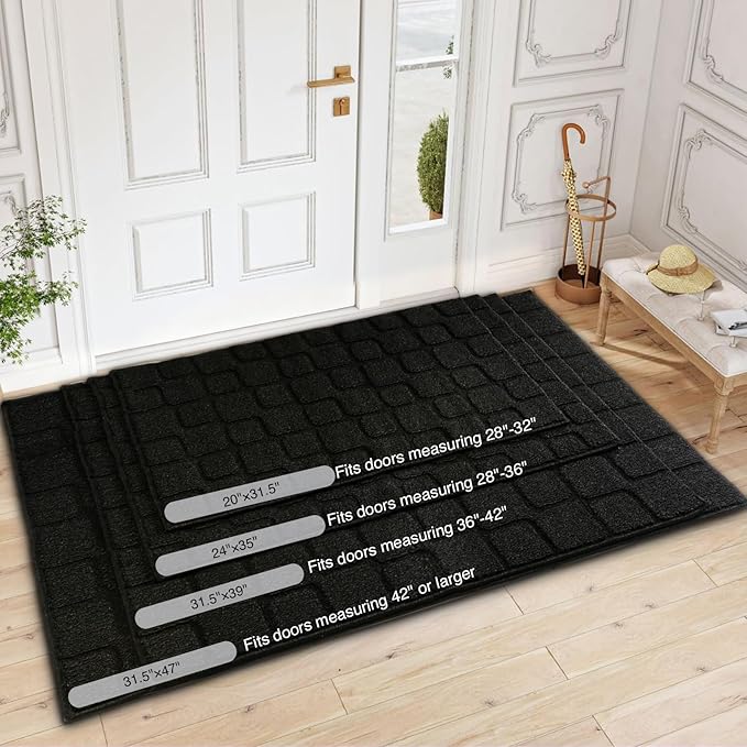 Front Door Mat Outside Entrance, Outdoor Indoor Door Mats for Entryway, Entrance, Entry, Patio, Waterproof Non Slip Doormat, Low-Profile, 31.5" × 39“, Black