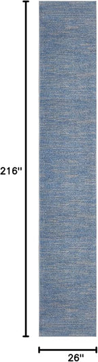 Nourison Home Nourison Essentials Blue Grey 2'2" x 18' Area Rug - Easy Clean, Non Shedding, Bed Room, Living Room, Dining Room, Kitchen (18' Runner)