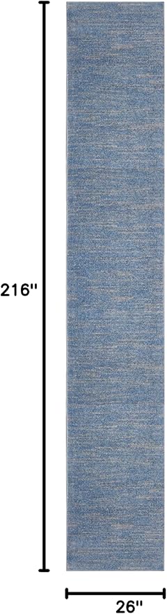 Nourison Home Nourison Essentials Blue Grey 2'2" x 18' Area Rug - Easy Clean, Non Shedding, Bed Room, Living Room, Dining Room, Kitchen (18' Runner)