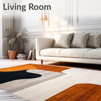 Flatwoven High Traffic Area Rug 4x6, Black Orange Abstract Geometric Shape, Non Slip, Stain Resistant, Washable Area Rugs for Living Room, Bedroom (Orange, 4x6)