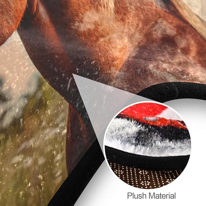 Soft Cozy Horse Print Non Slip Washable Round Rug for Indoors/Outdoors Perfect for Living Room, Bedroom, Entryway, Dorm Room, or Office Room Decor Rug 3ft
