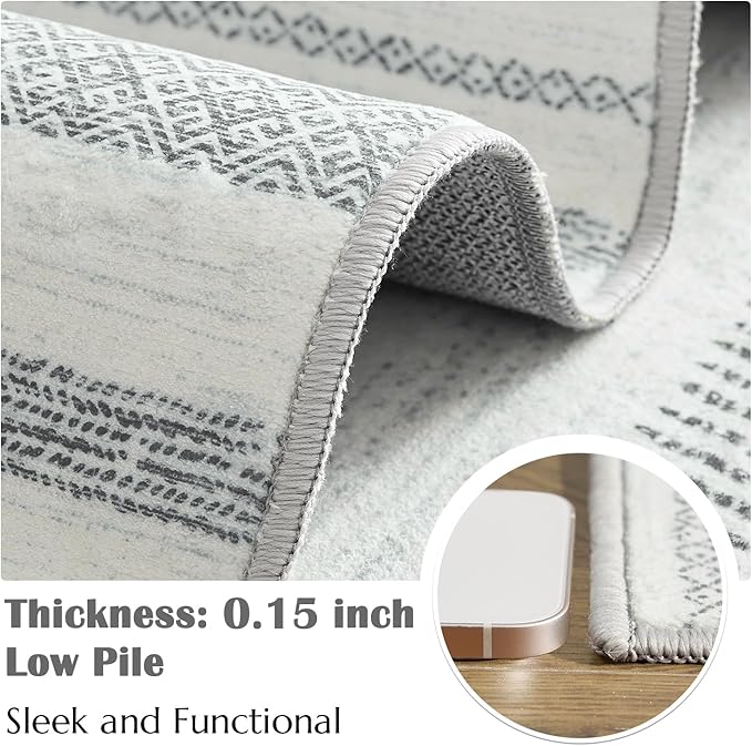 jinchan Boho 2x3 Rugs for Entryway - Moroccan Machine Washable Doormat Soft Bohemian Small Throw Rug Non-Slip Carpet for Entrance Kitchen Laundry Room Bedroom (2‘x3', Grey)