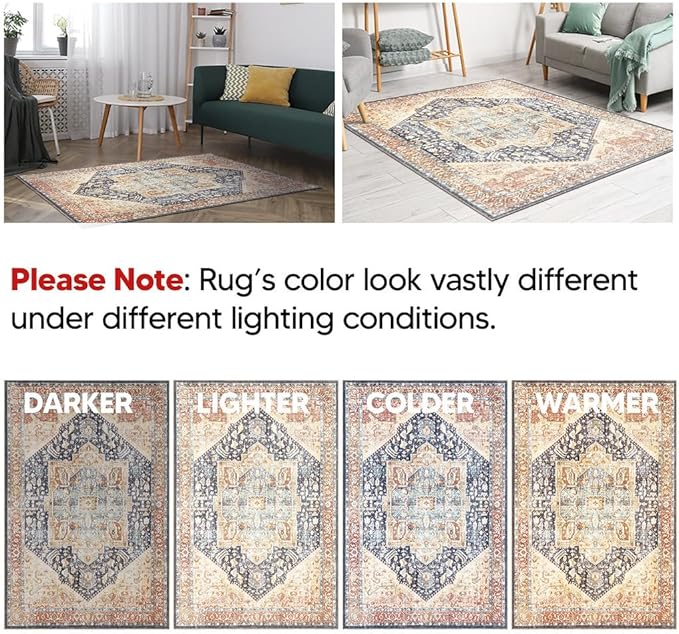 Keen Home Design 2x10 Rug - Machine Washable Runner with Non-Slip Backing, Ideal for Hallway, Entryway, Kitchen, Laundry Room - Vintage, Easy Clean, Durable, Low Pile Rug - (2'6" x 10')