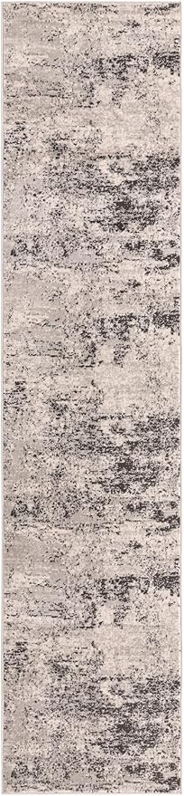 Rugs.com Leipzig Collection Rug – 12 Ft Runner Gray Low-Pile Rug Perfect for Hallways, Entryways