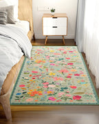 Boho Washable Area Rug 4x6 – Floral Low Pile Non-Slip Carpet for Living Room, Bedroom, Office, Playroom, Entryway, Kitchen, Dining Room (Green)