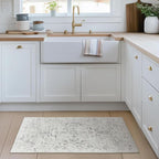 Distressed 2x3 Kitchen Rugs Washable Non Slip, Transitional Farmhouse Door Mat Indoor Entrance Entryway, Small Low Pile Rugs for Bedroom/Bathroom Vanity/Laundry Room, Off White/Light Grey