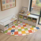 jinchan Macy Kids Rug for Nursery 5ft Radius Corner Washable Area Rug Modern Colorful Quarter Circle Rug Soft Non-Slip Carpet for Bedroom Playroom Daycare Reading Nook Classroom Circus on Cream